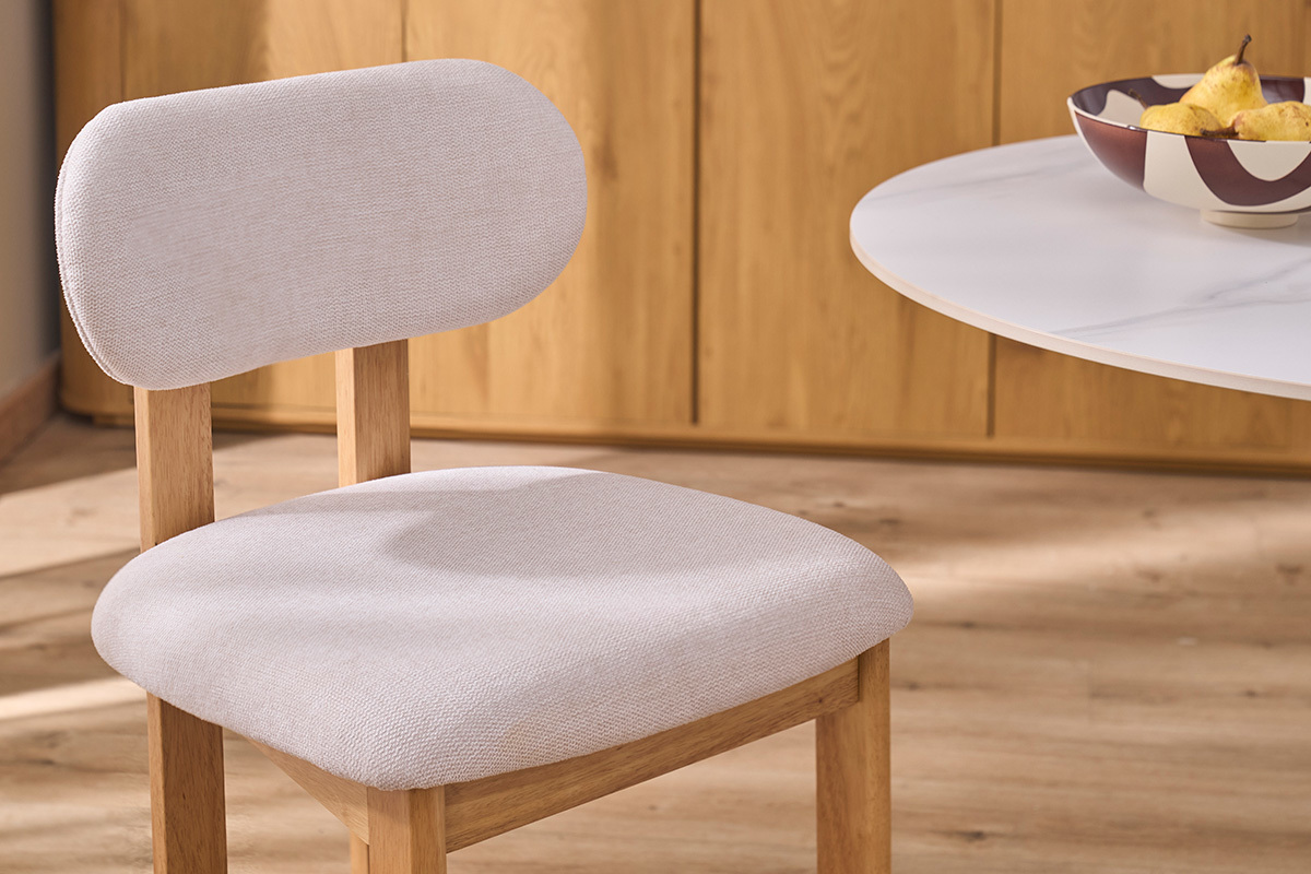 Chaises en tissu effet velours textur� beige et bois clair (lot de 2) NORMI