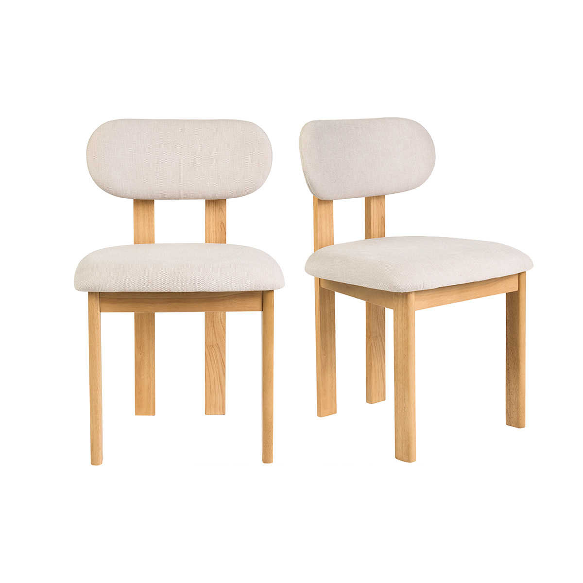 Chaises en tissu effet velours texturé beige et bois clair (lot de 2) NORMI