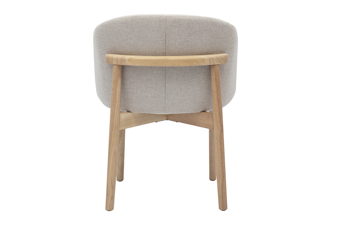 Chaise en tissu effet velours textur� beige vue de dos avec pieds en bois clair.