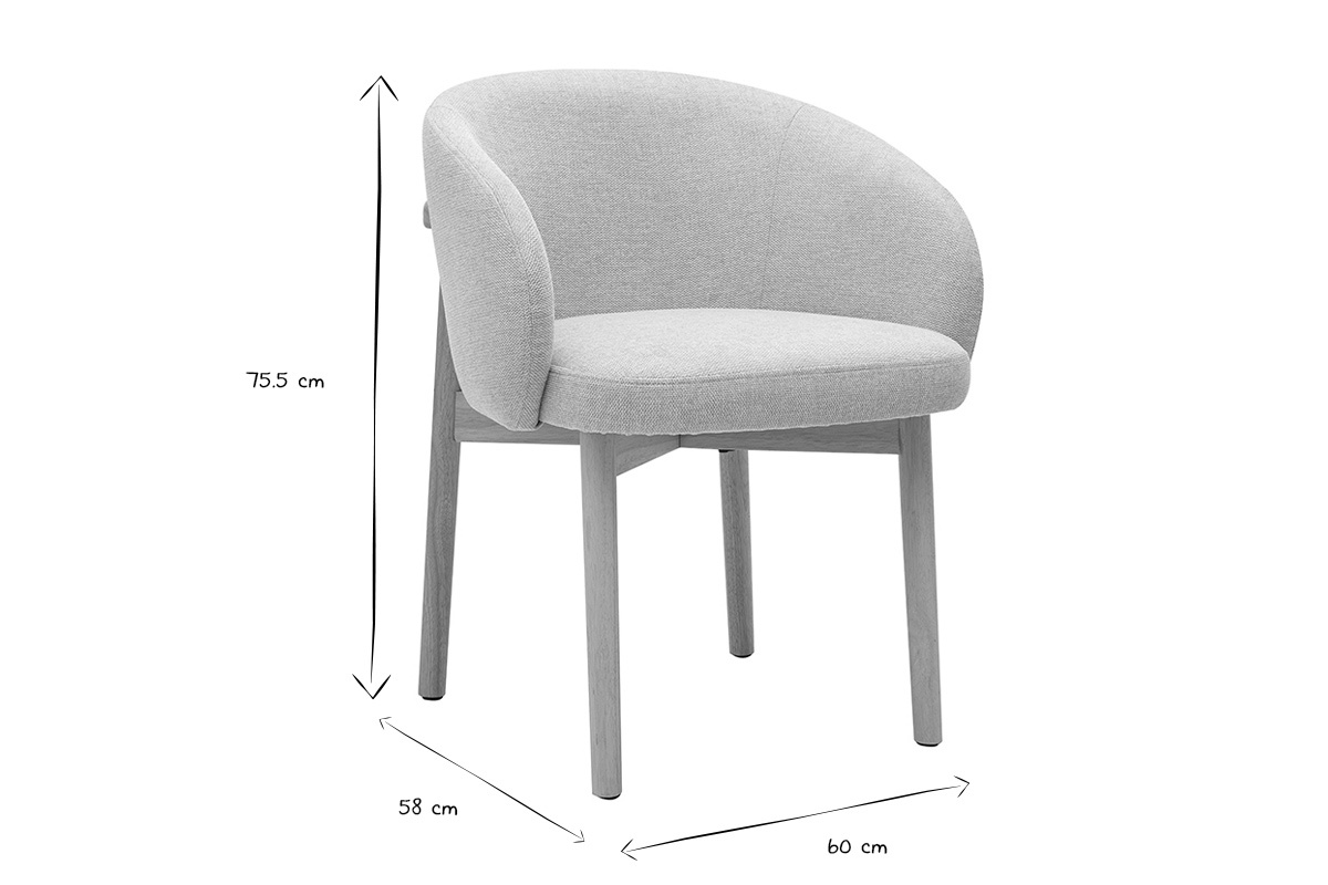 Dimensions des chaises TORVI en noir et blanc : hauteur 75,5 cm, largeur 60 cm, profondeur 58 cm.