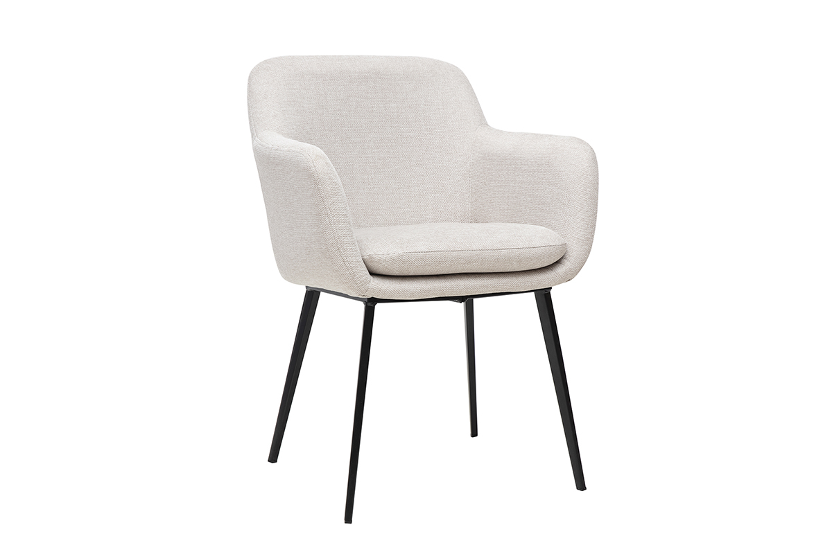 Chaise beige effet velours, structure mtal noir, vue de 3/4.