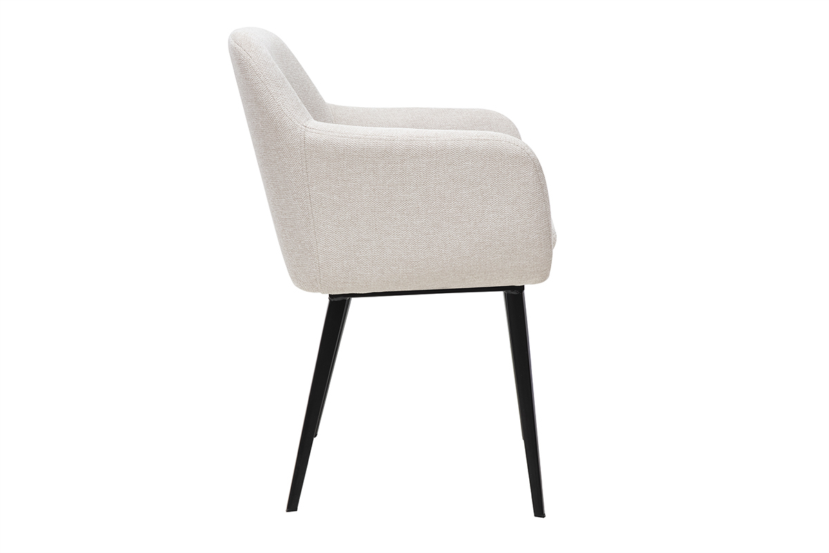 Chaise AMIKA beige en velours textur, vue latrale, pieds en mtal noir.