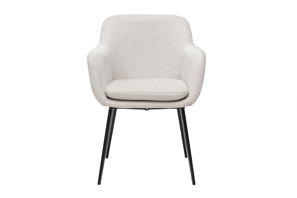 Chaise en tissu effet velours beige avec pieds en mtal noir, vue de face.