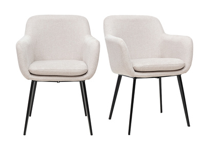 Chaises en tissu effet velours texturé beige et métal noir (lot de 2) AMIKA