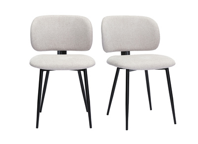 Chaises en tissu effet velours texturé beige et métal noir (lot de 2) ATRIUM
