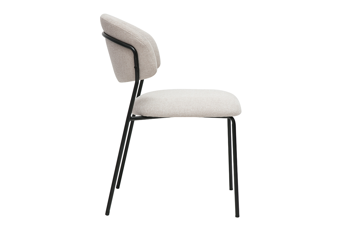 Chaise BENTA beige en tissu effet velours, vue de ct, structure en mtal noir.