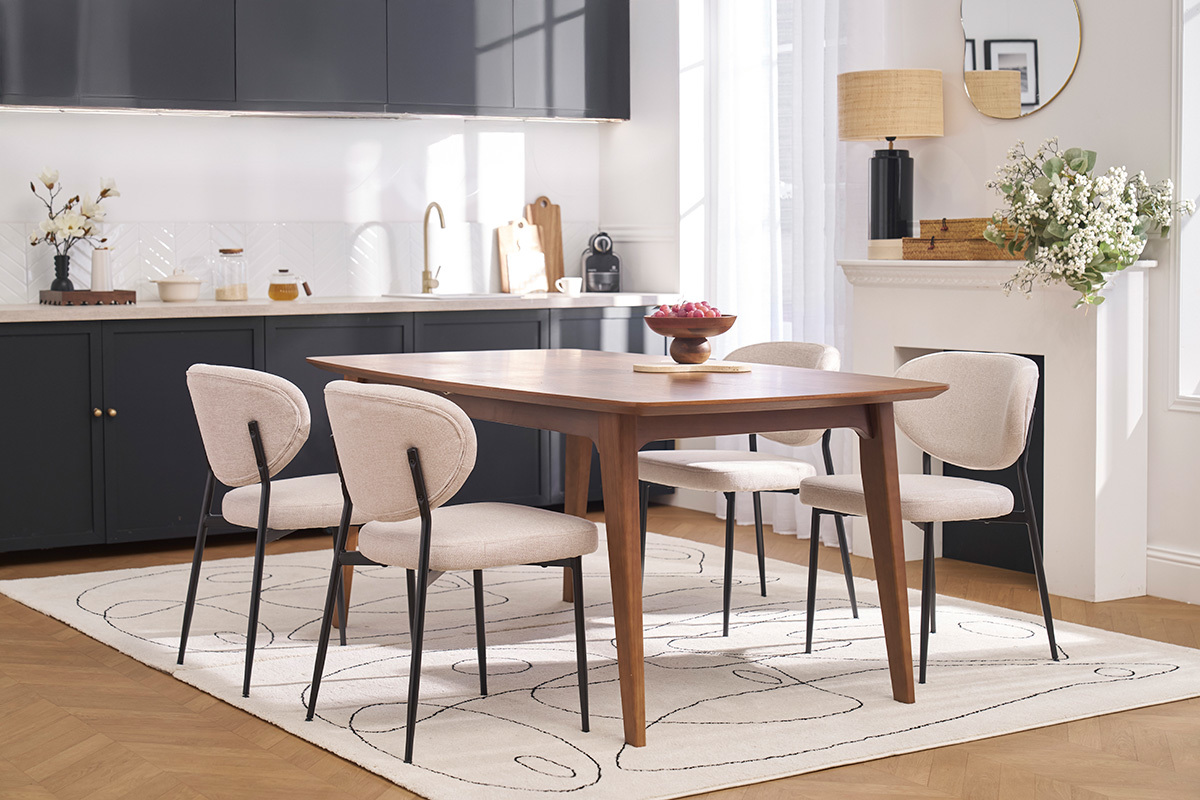 Chaises en tissu effet velours textur beige et mtal noir (lot de 2) BREKA