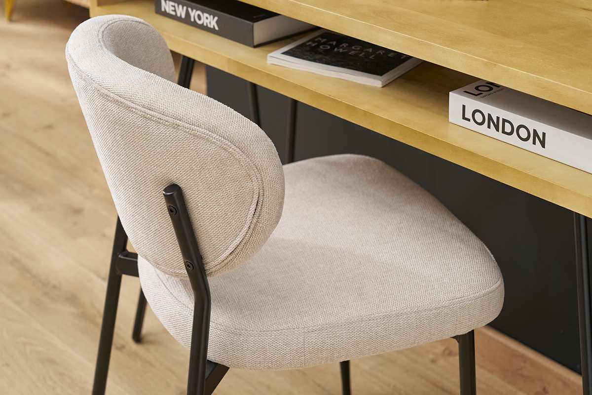 Chaises en tissu effet velours textur beige et mtal noir (lot de 2) BREKA
