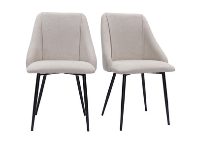 Chaises en tissu effet velours texturé beige et métal noir (lot de 2) HIGGINS