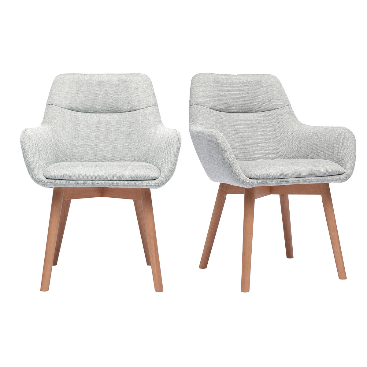 Chaises en tissu effet velours texturé gris clair et bois clair (lot de 2) ALESS