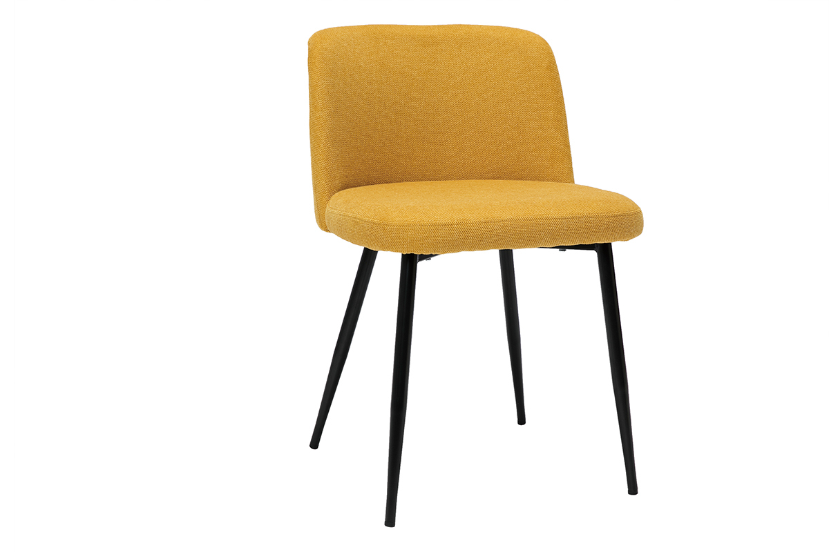 Chaises en tissu effet velours textur� jaune moutarde et m�tal noir (lot de 2) MONTI