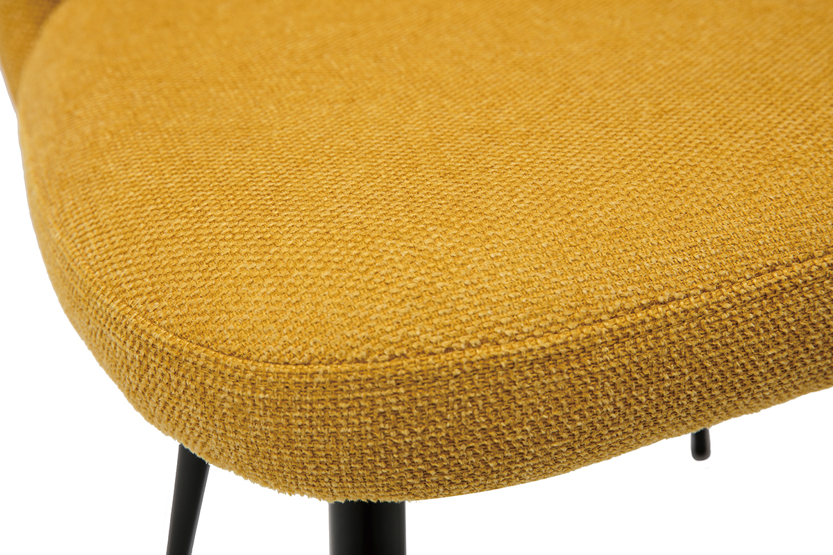 Chaises en tissu effet velours textur� jaune moutarde et m�tal noir (lot de 2) MONTI