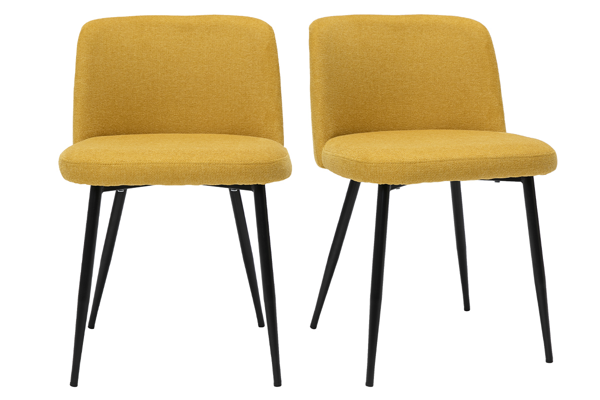 Chaises en tissu effet velours textur� jaune moutarde et m�tal noir (lot de 2) MONTI