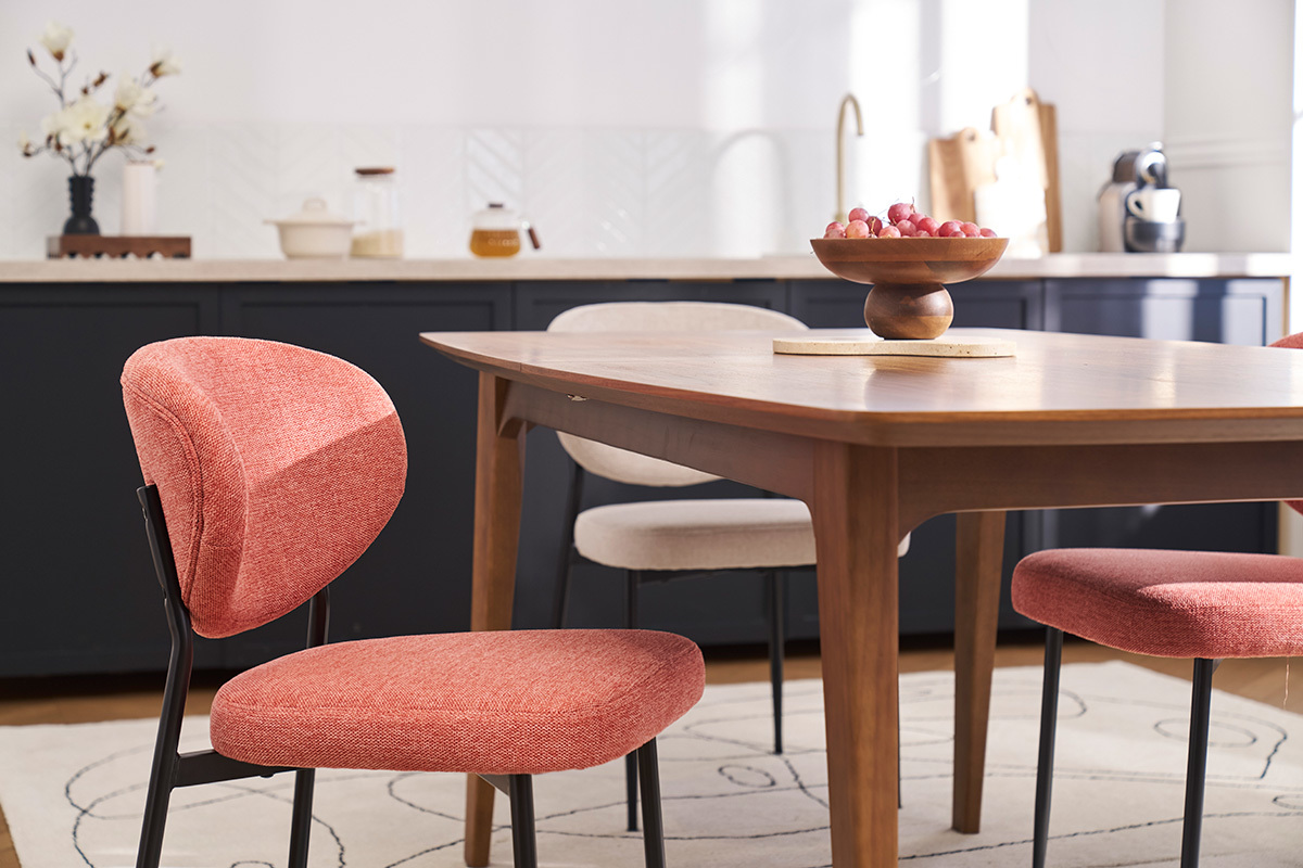 Chaises en tissu effet velours textur terracotta et mtal noir (lot de 2) BREKA