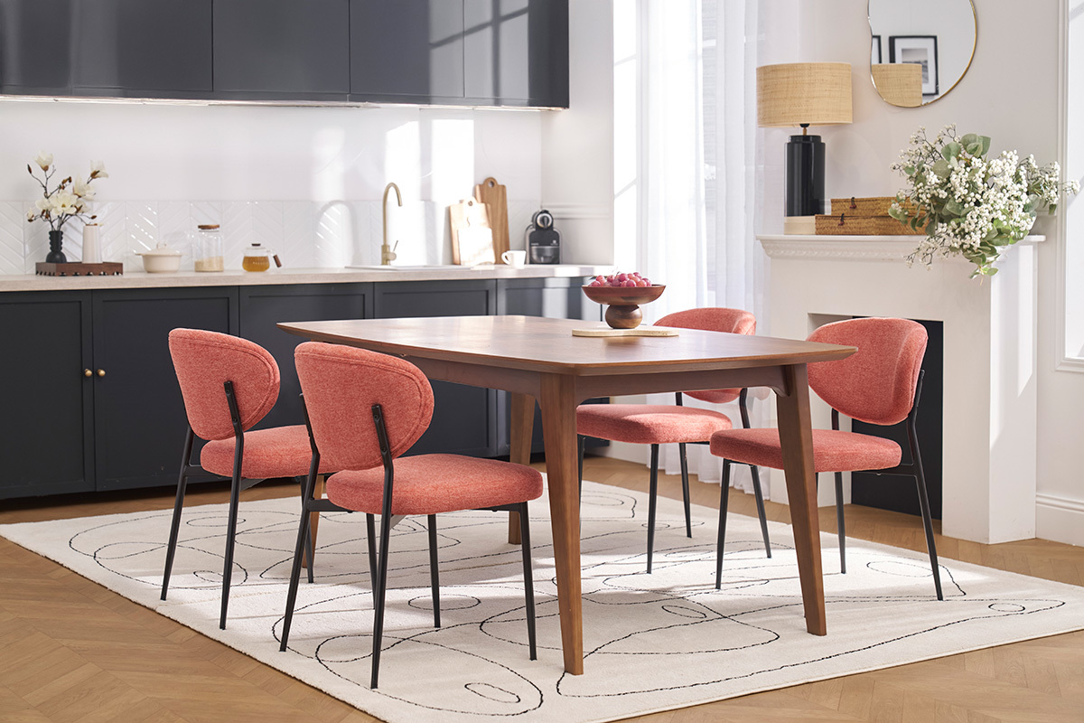 Chaises en tissu effet velours textur terracotta et mtal noir (lot de 2) BREKA