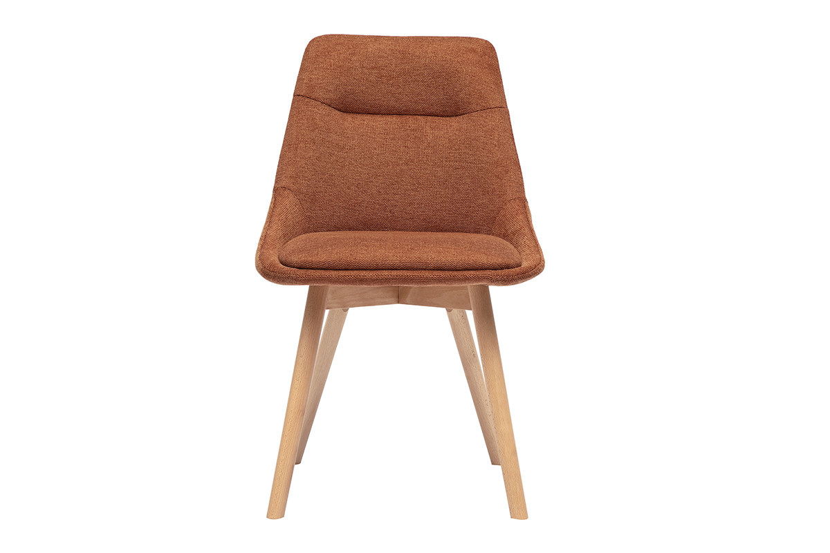 Chaise effet velours terre brle avec pieds en bois clair, vue de face.