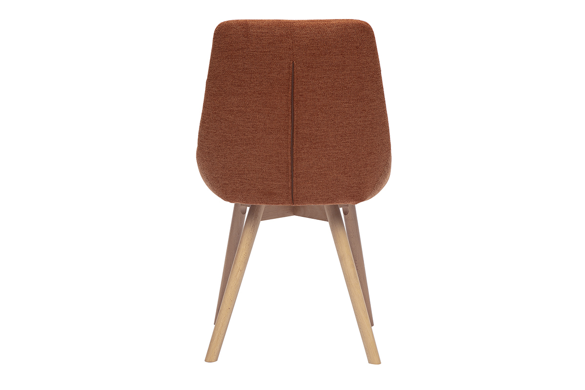Chaise en tissu effet velours terre brle, vue de dos, pieds en bois clair.