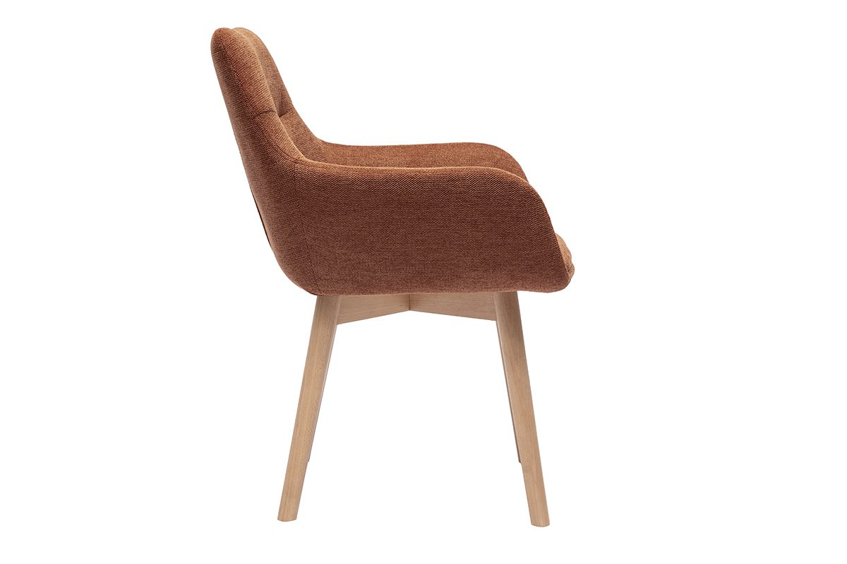 Chaise ALESS en velours terre brle vue de profil, pieds en bois clair.