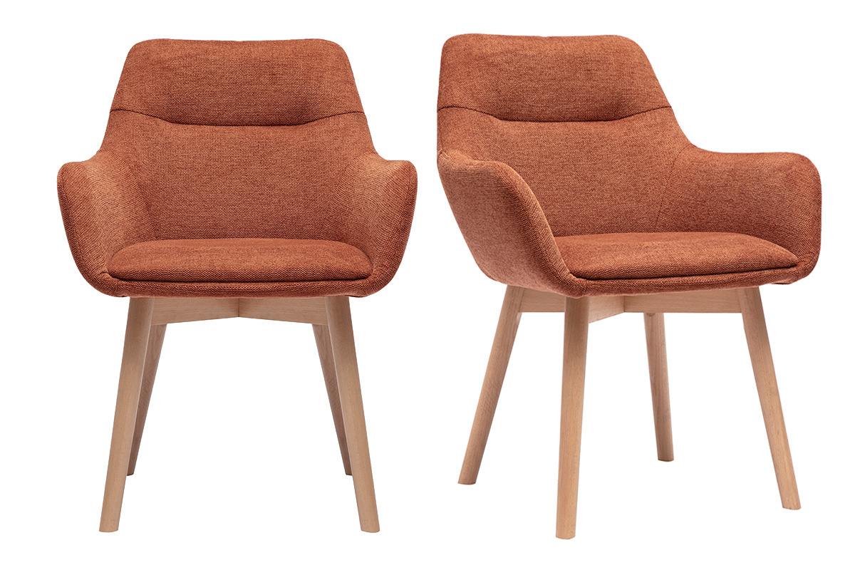 Chaises ALESS en tissu velours terre brle et bois clair, vue de face.