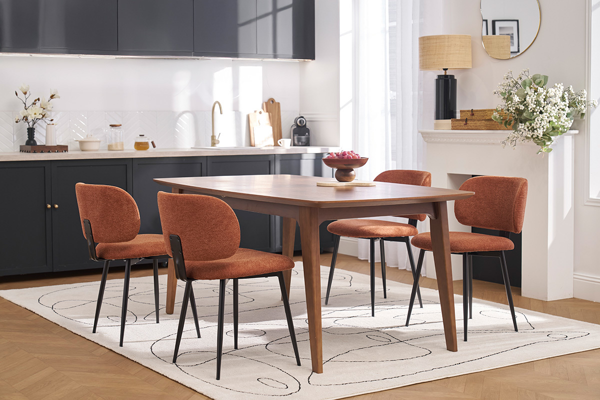 Chaises en tissu effet velours textur terre brle et mtal noir (lot de 2) ATRIUM