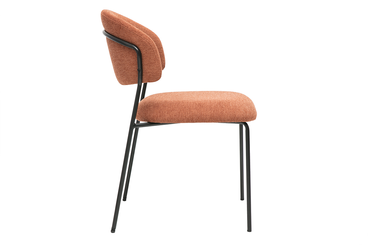 Chaise BENTA en tissu terre brle et mtal noir, vue de ct.