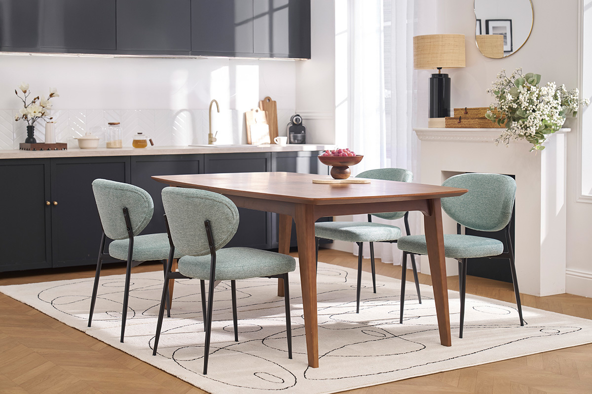 Chaises en tissu effet velours textur vert cladon et mtal noir (lot de 2) BREKA