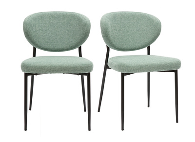 Chaises en tissu effet velours texturé vert céladon et métal noir (lot de 2) BREKA