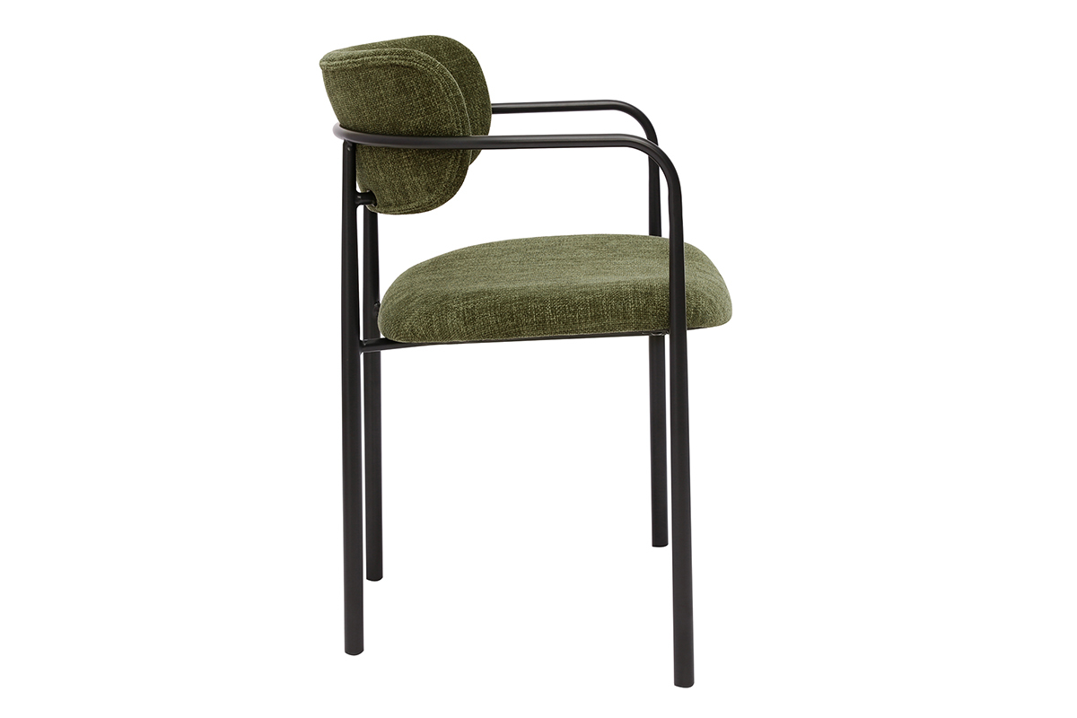 Chaise en tissu vert kaki et mtal noir vue latrale.