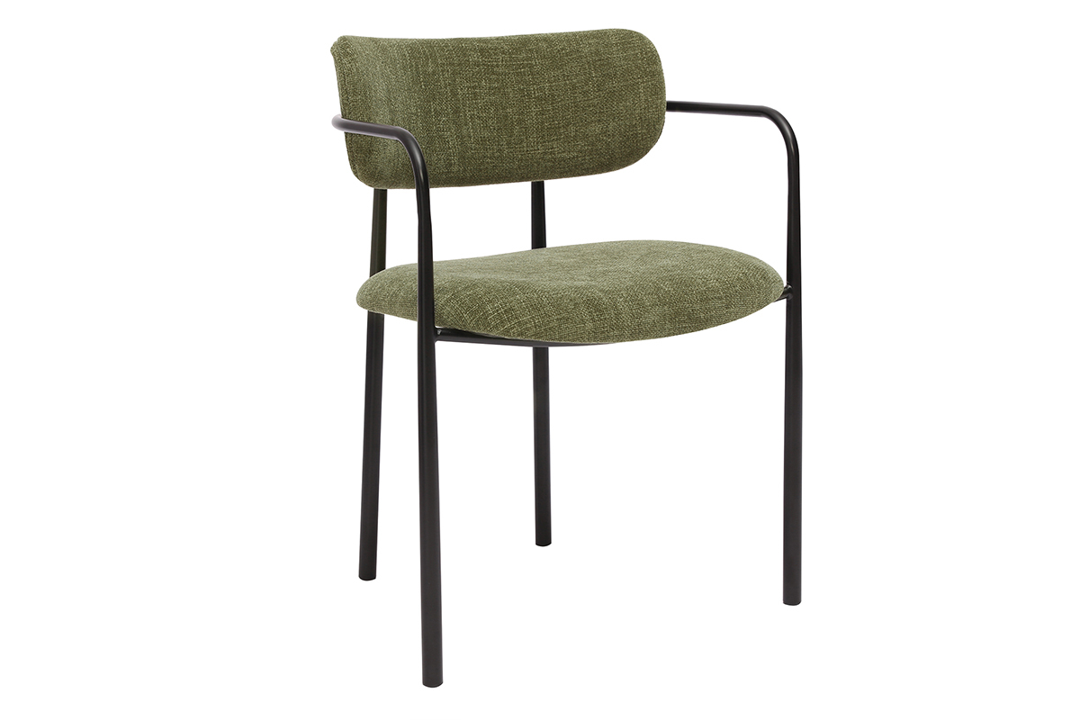 Chaise en tissu vert kaki et mtal noir vue de 3/4.