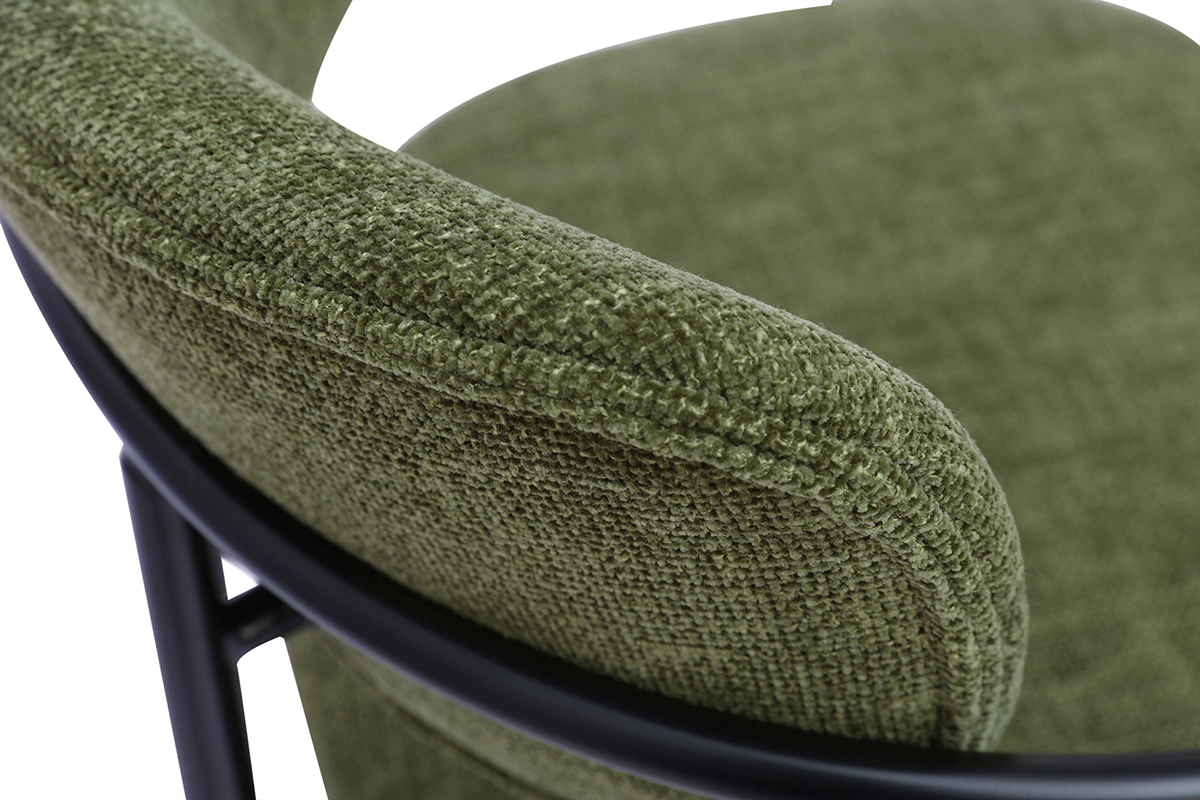 Dtail tissu vert kaki et cadre mtal noir chaise SWIFT.