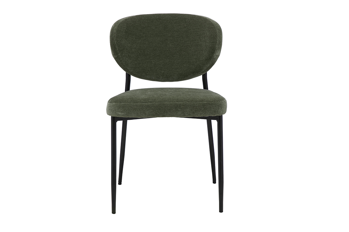 Chaise en tissu effet velours vert kaki avec pi�tement en m�tal chrom�, vue de face