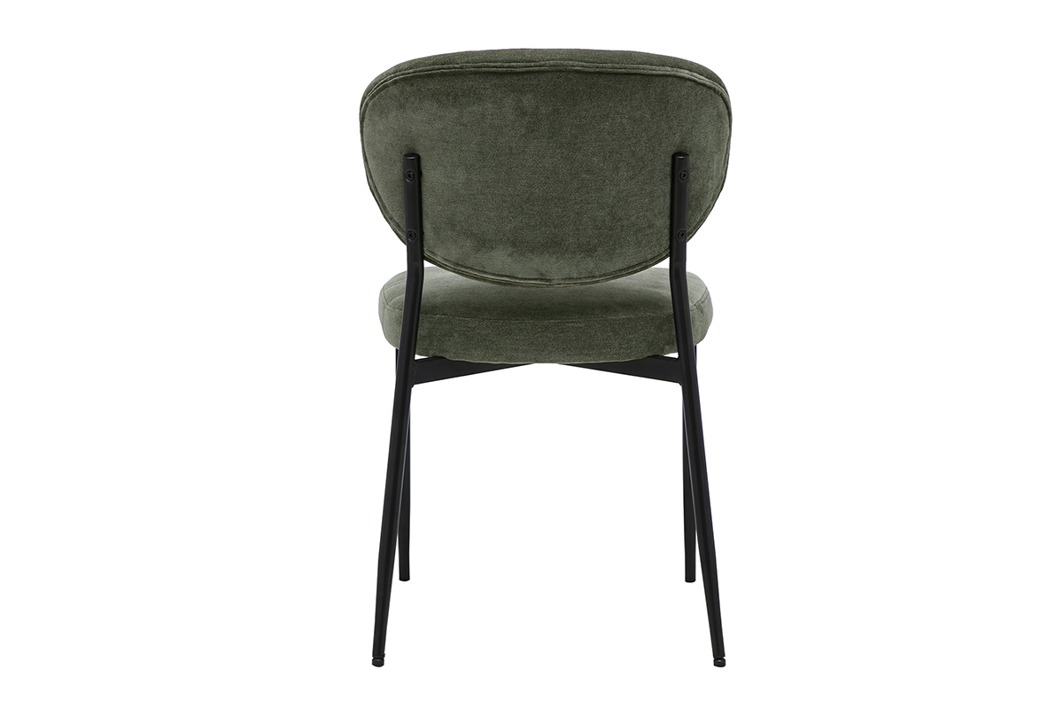 Chaise BREKA en tissu vert kaki vue de dos, pi�tement en m�tal chrom�