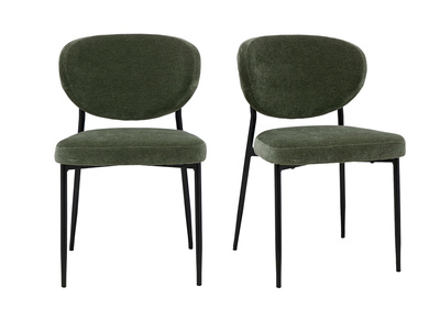 Chaises en tissu effet velours vert kaki et m&eacute;tal noir (lot de 2) BREKA
