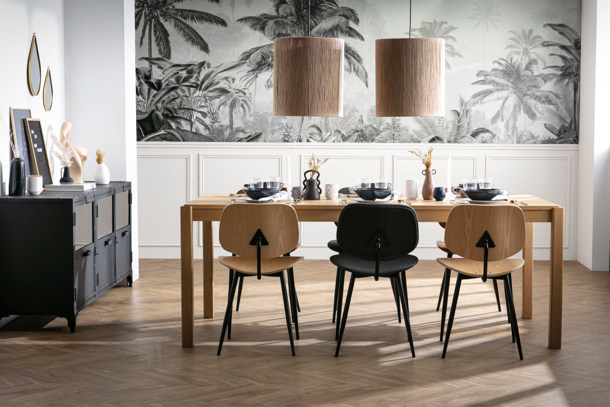 Chaises en tissu gris clair et m�tal noir (lot de 2) TOBIAS