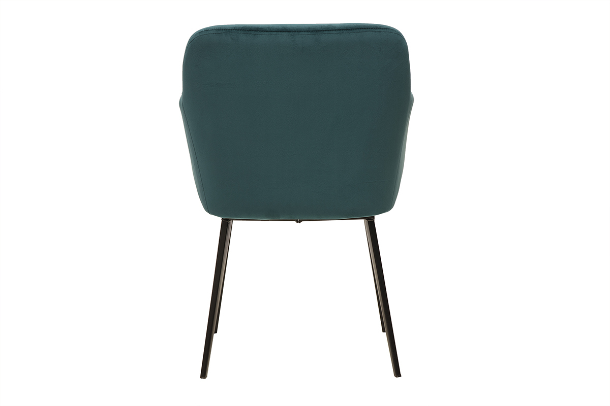 Dos d'une chaise en velours bleu ptrole avec pieds en mtal noir AMIKA.