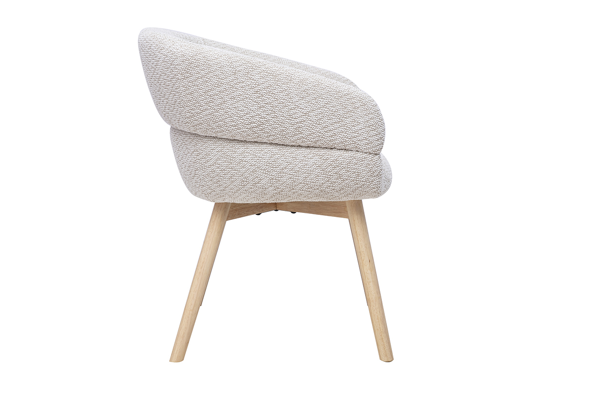 Chaise TIGGY en tissu velours chenille beige, vue de profil avec pieds en bois clair.