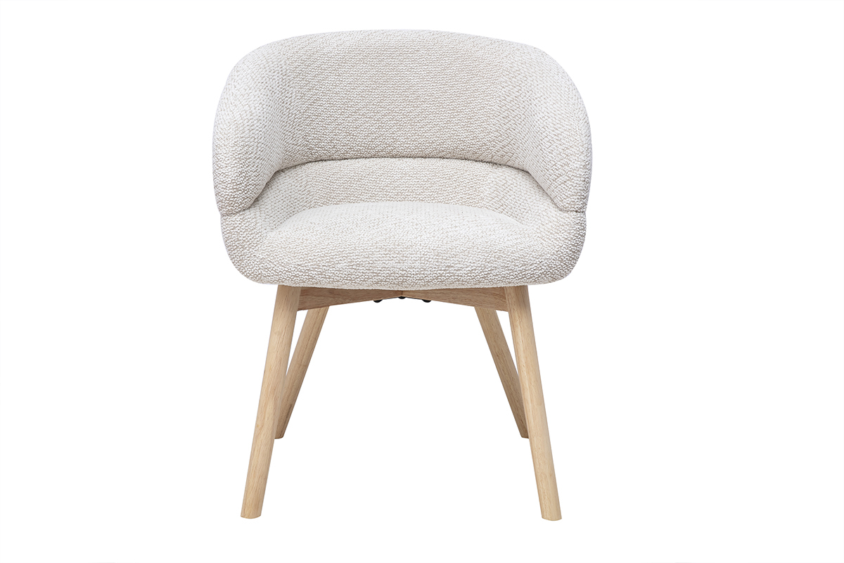 Chaise TIGGY en tissu velours chenille beige avec pieds en bois clair, vue de face