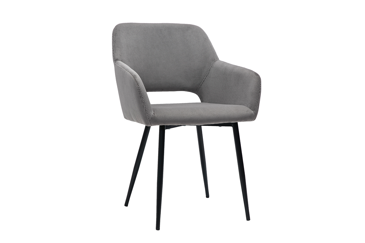Chaises en tissu velours c�tel� gris et m�tal noir (lot de 2) LAURETTE