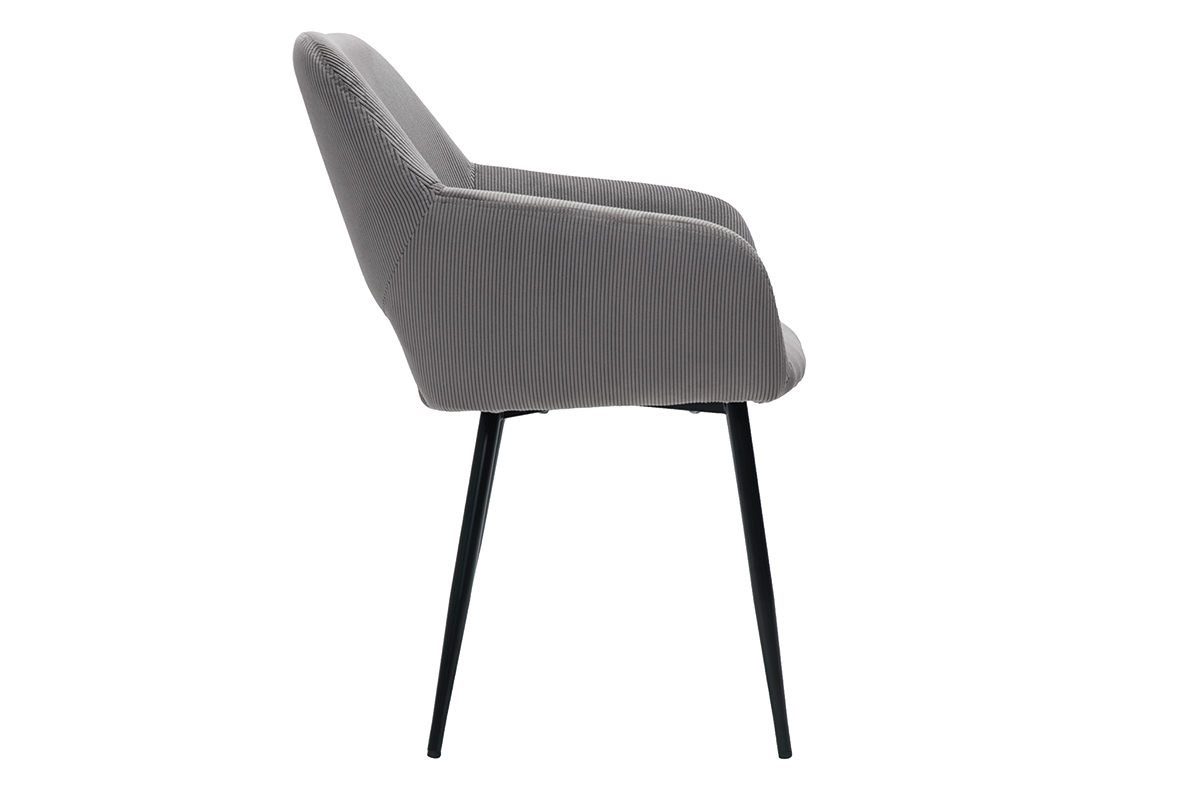 Chaises en tissu velours c�tel� gris et m�tal noir (lot de 2) LAURETTE