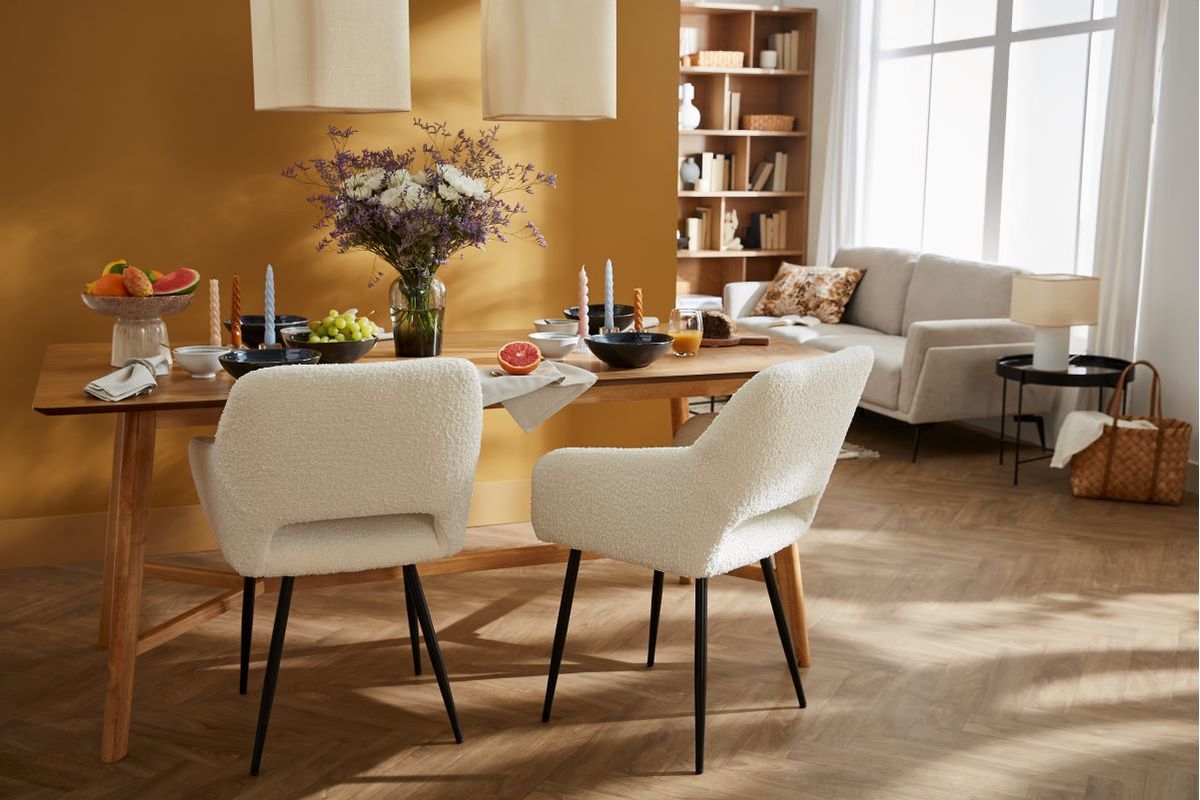 Chaises en tissu velours c�tel� gris et m�tal noir (lot de 2) LAURETTE