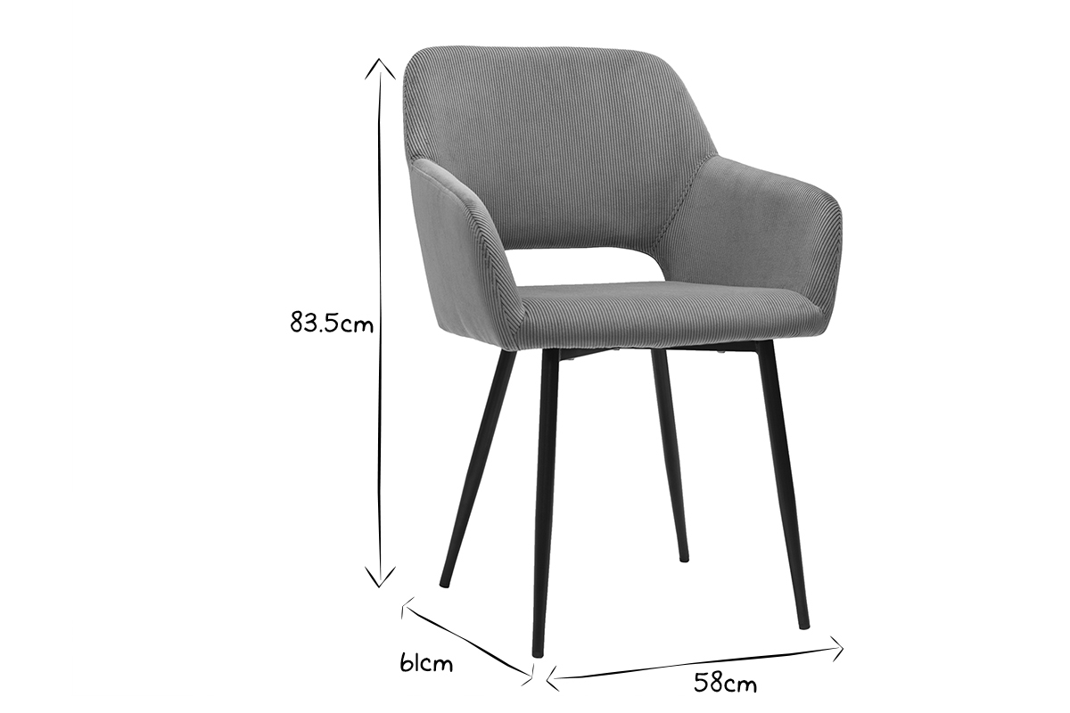 Chaises en tissu velours c�tel� gris et m�tal noir (lot de 2) LAURETTE