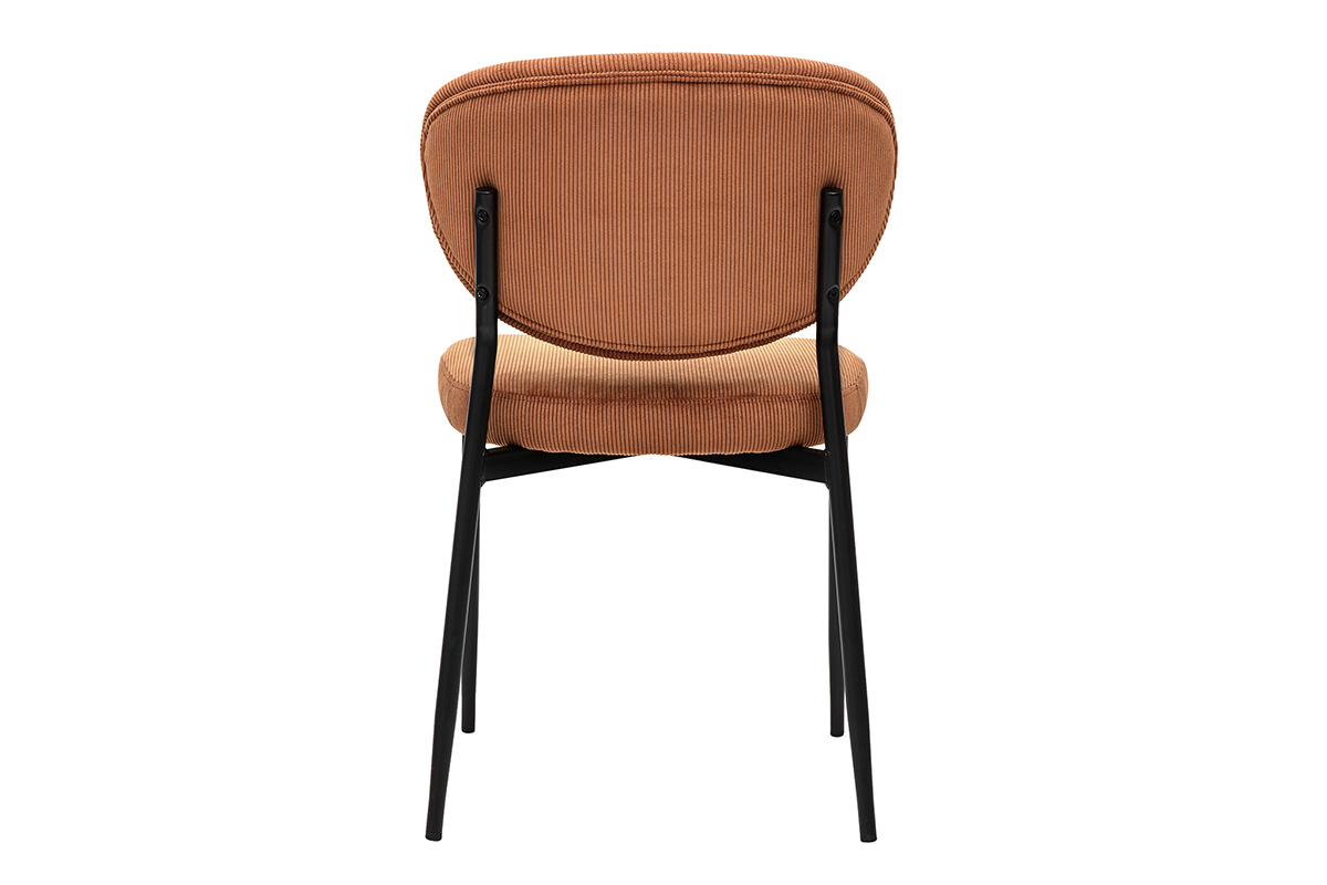 Chaise BREKA en velours ctel terre brle avec pieds en mtal noir, vue de dos.