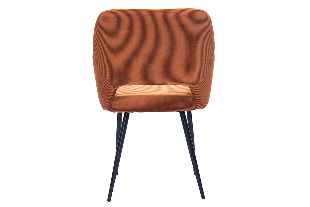 Chaise en velours ctel terre brle avec pieds en mtal noir, vue de dos.