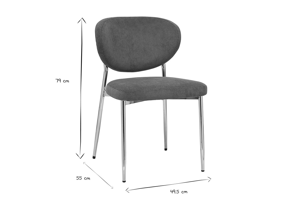 Dimensions de la chaise BREKA en noir et blanc : H79 cm, P55 cm, L49,5 cm.