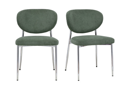 Chaises en tissu velours c&ocirc;tel&eacute; vert kaki et m&eacute;tal chrom&eacute; (lot de 2) BREKA