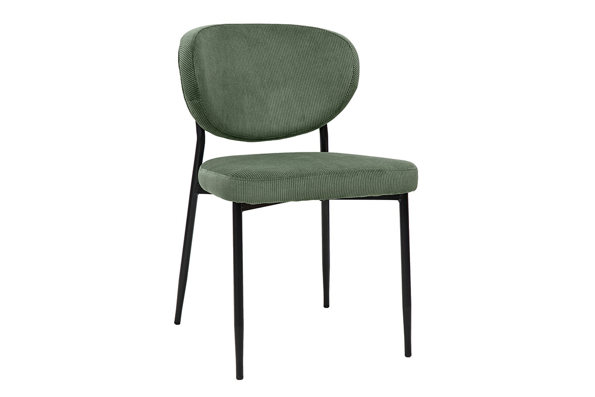 Deux chaises BREKA en velours ctel vert kaki et mtal noir