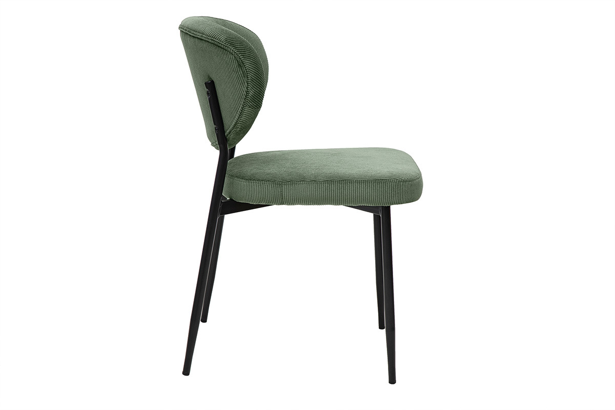 Chaises en tissu velours ctel vert kaki avec pieds en mtal noir, lot de 2
