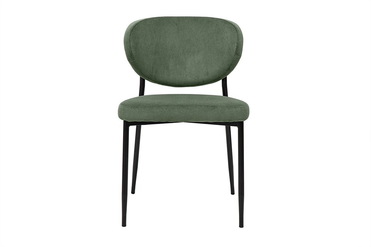 Lot de 2 chaises en tissu velours vert kaki avec pieds mtal noir, modle BREKA