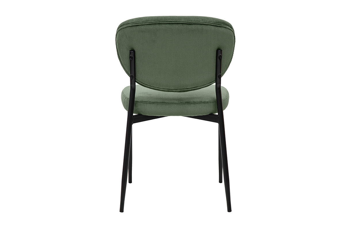 Chaises en tissu velours ctel vert kaki avec pitement mtal noir, lot de 2, modle BREKA.