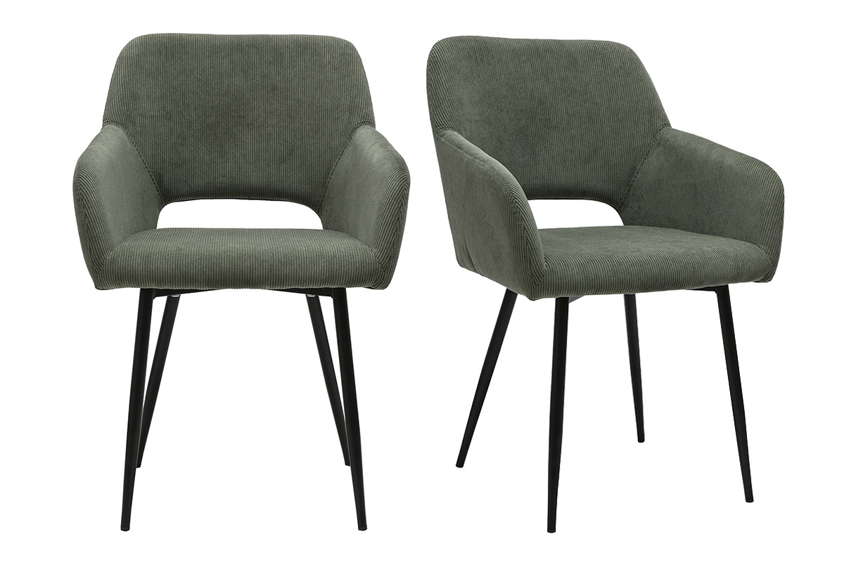 Chaises en tissu velours ctel vert kaki et mtal noir (lot de 2) LAURETTE